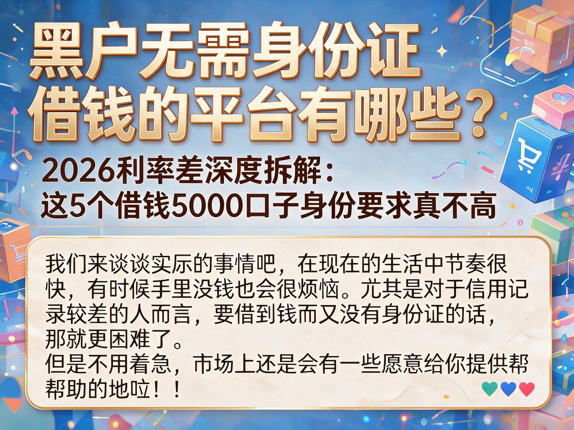 黑户无需身份证借钱的平台有哪些?2026利率差深度拆解:这5个借钱5000口子身份要求真不高