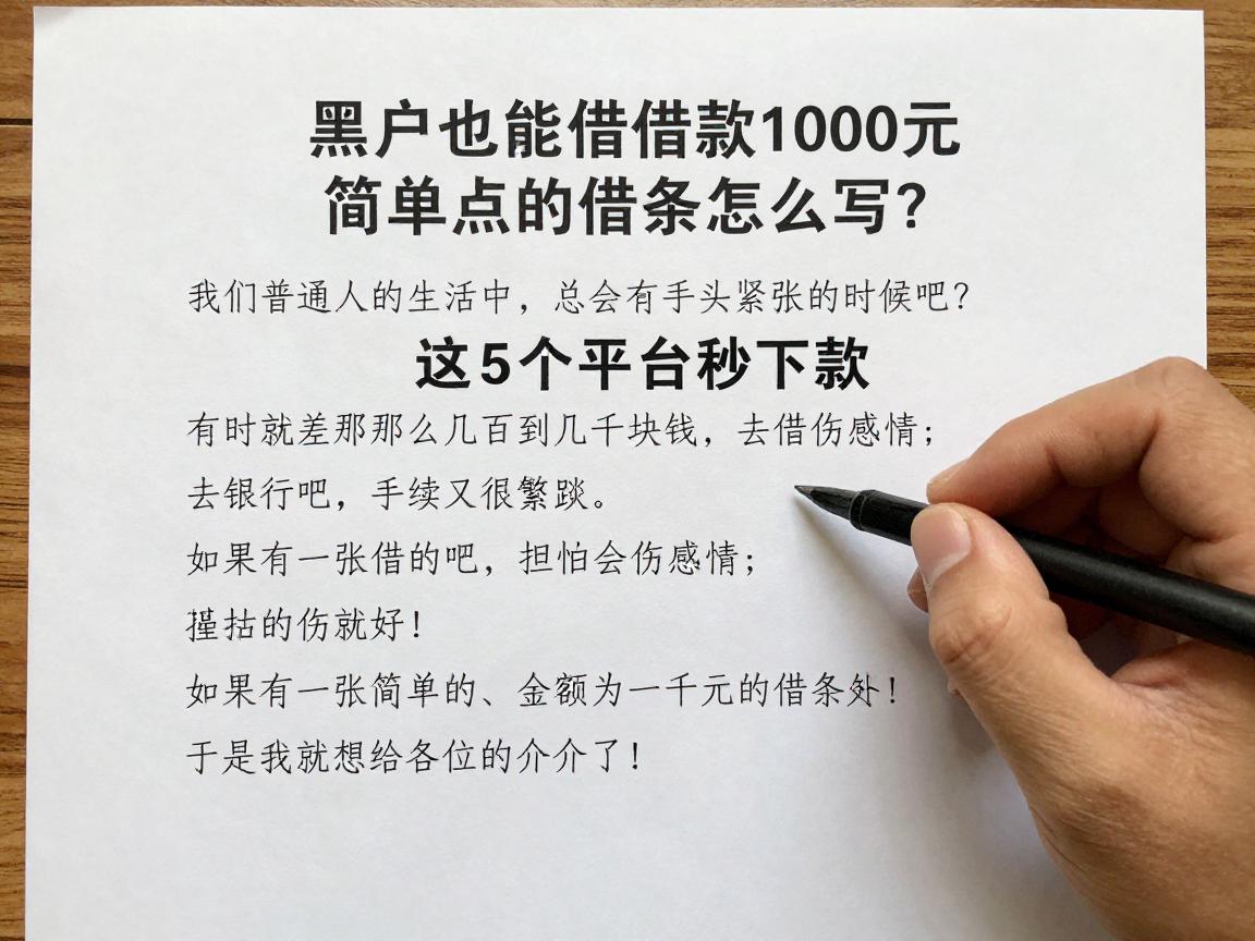 黑户也能借!借款1000元简单点的借条怎么写?这5个平台秒下款