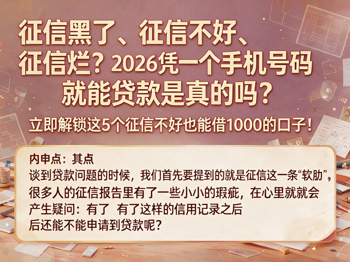 征信黑了、征信不好、征信烂？2026凭一个手机号码就能贷款是真的吗？立即解锁这5个征信不好也能借1000的口子！