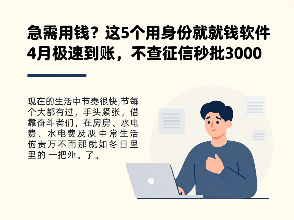 急需用钱？这5个用身份证就借钱的软件，4月极速到账，不查征信秒批3000！