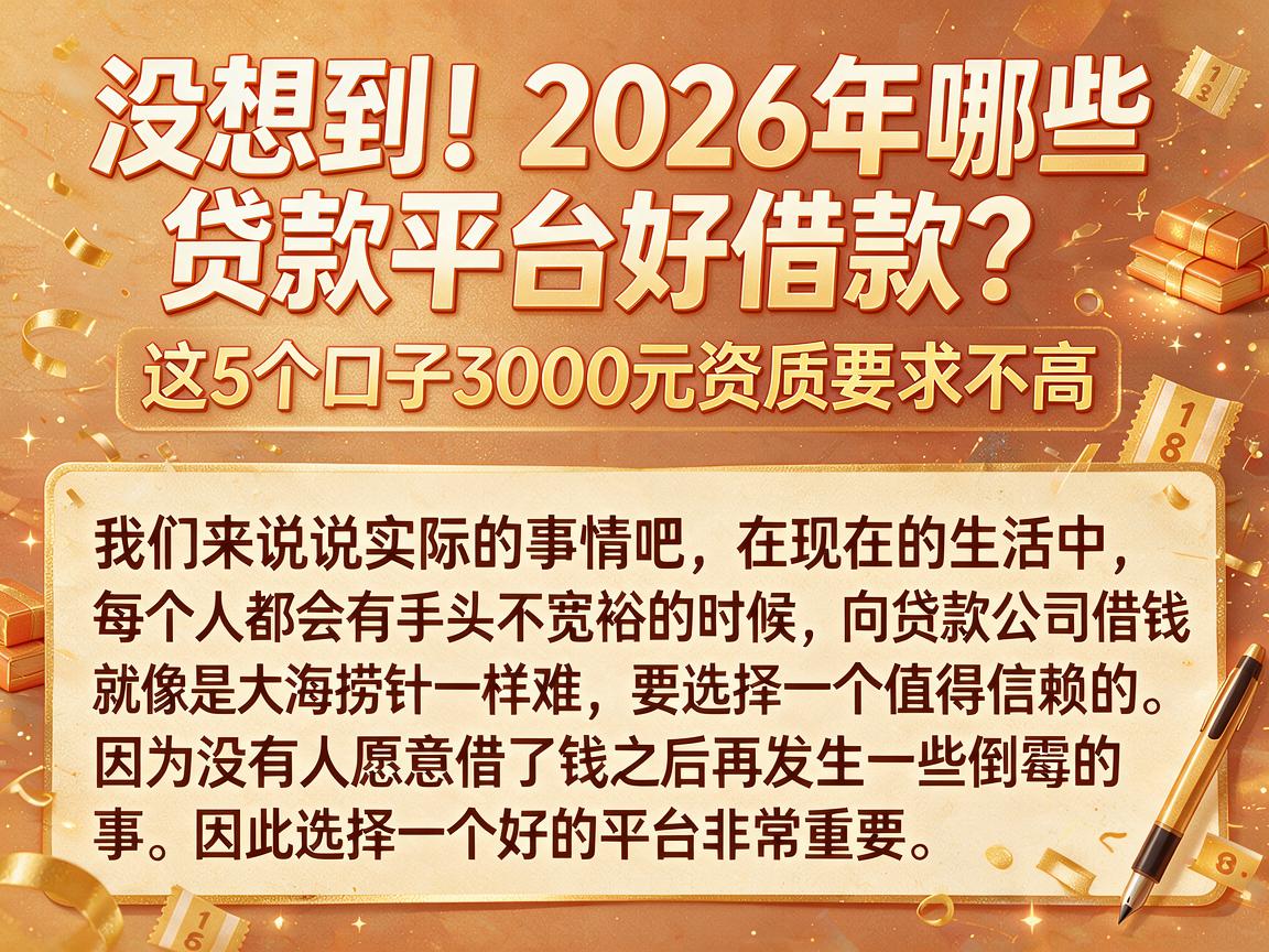 没想到！2026年哪些贷款平台好借款？这5个口子3000元资质要求不高