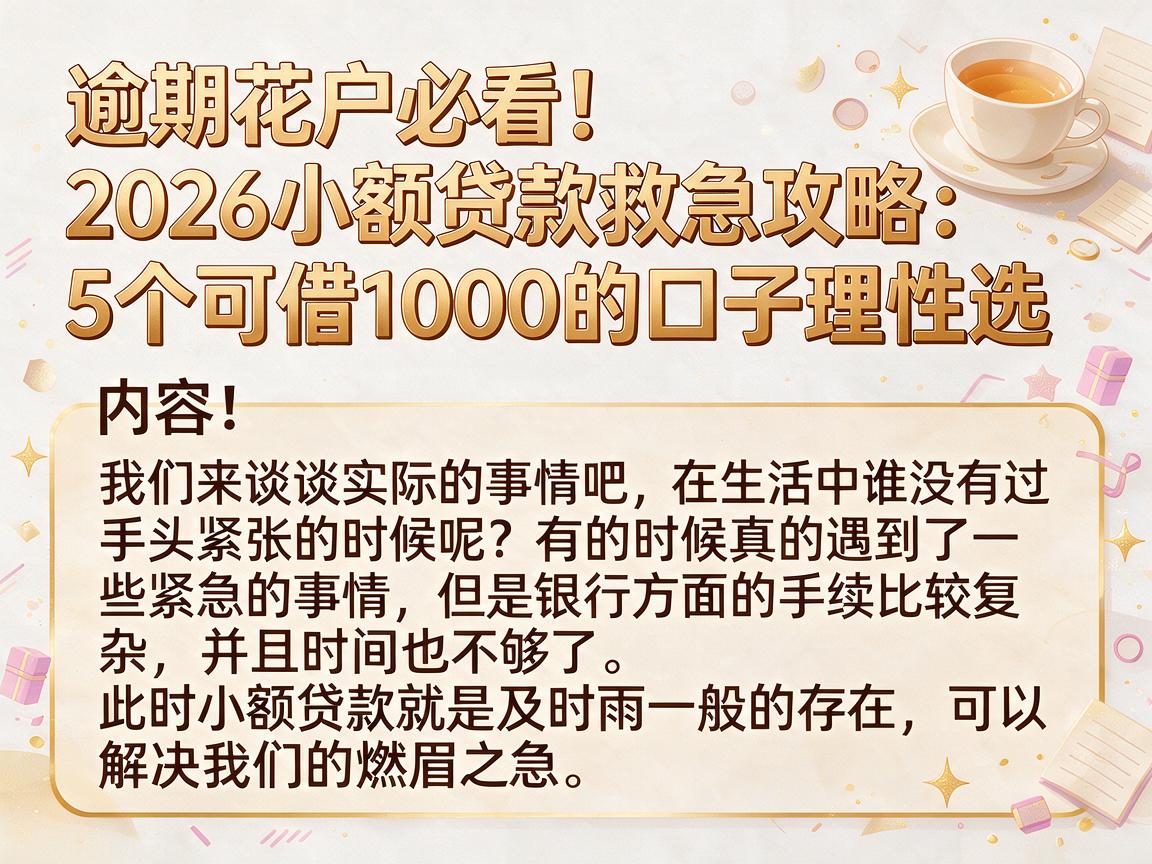 逾期花户必看！2026小额贷款救急攻略：5个可借1000的口子理性选