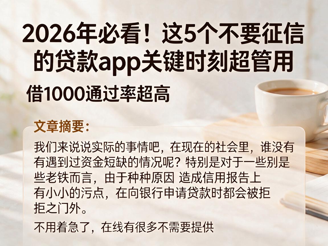 2026年必看！这5个不要征信的贷款app关键时刻超管用，借1000通过率超高