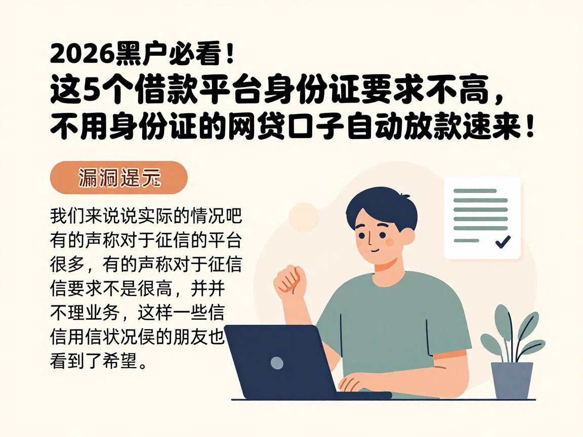 2026黑户必看！这5个借款平台身份证要求不高，不用身份证的网贷口子自动放款速来！