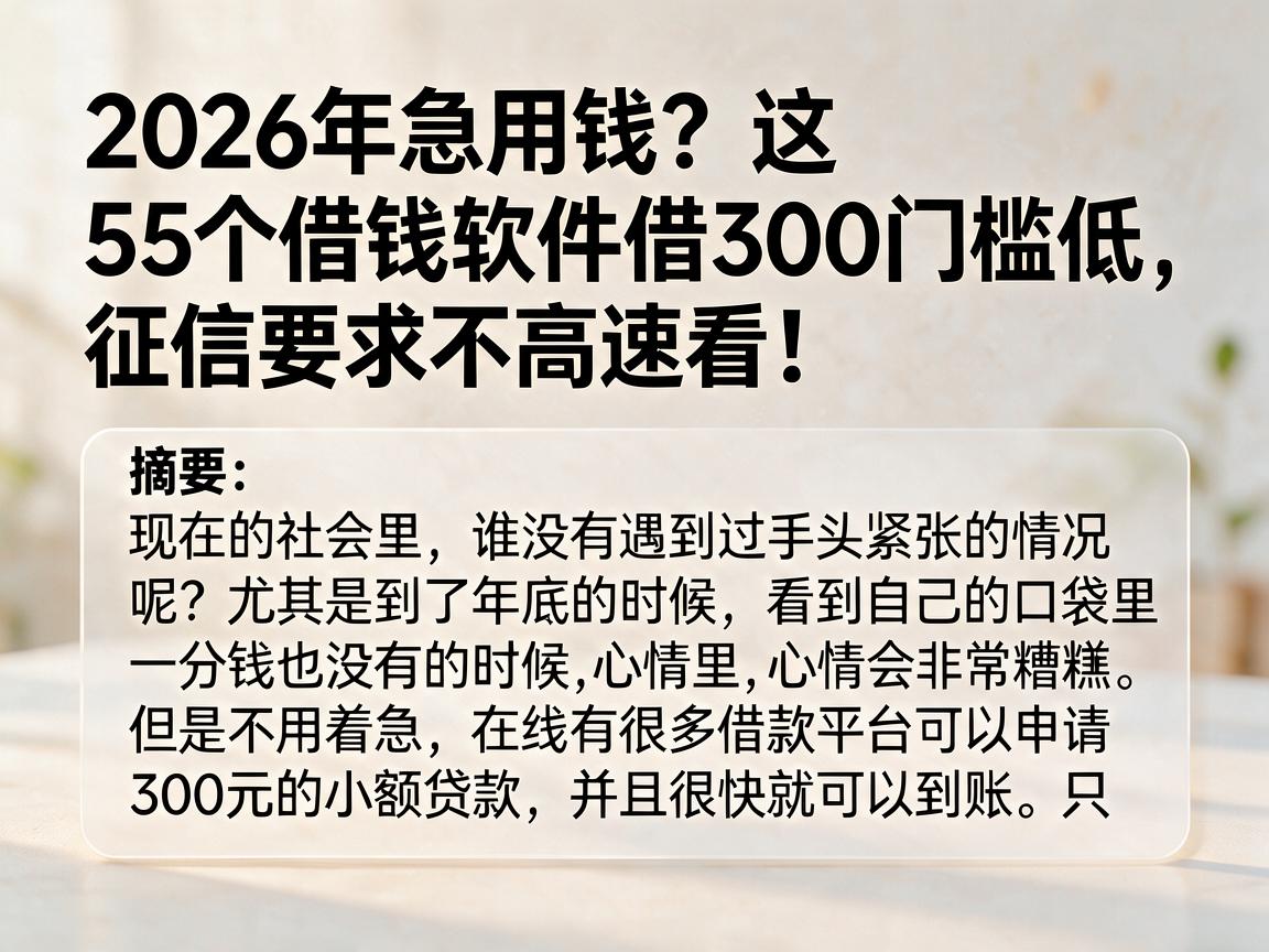 2026年急用钱？这5个借钱软件借300门槛低，征信要求不高速看！