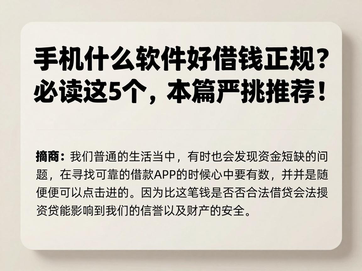 手机什么软件好借钱正规?必读这5个,本篇严挑推荐!
