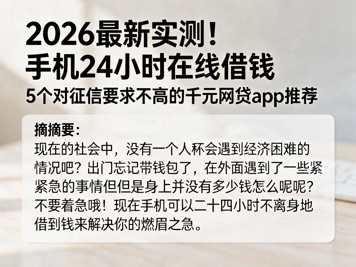 2026最新实测!手机24小时在线借钱,5个对征信要求不高的千元网贷App推荐