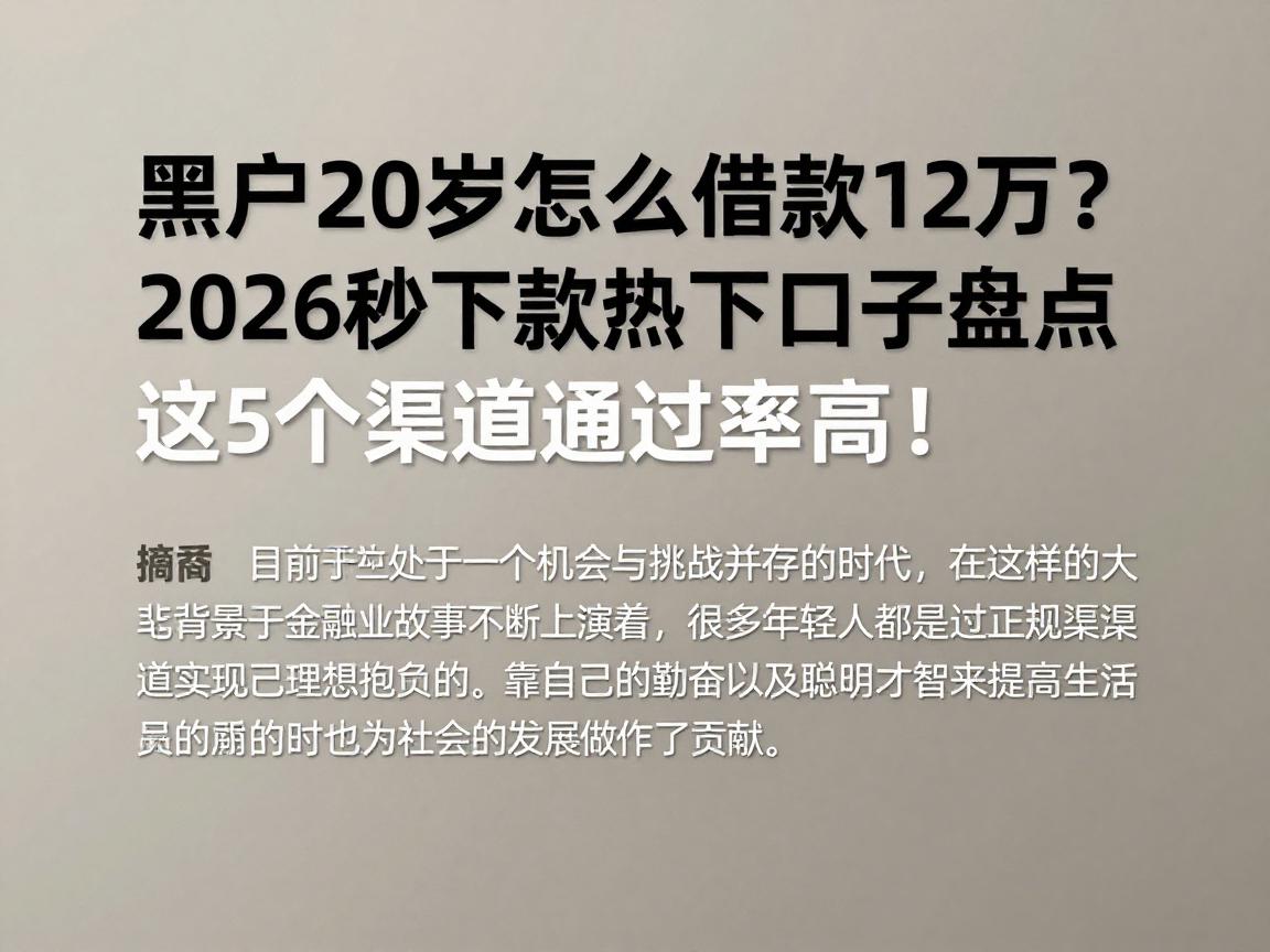 黑户20岁怎么借款12万？2026秒下款热门口子盘点，这5个渠道通过率高！