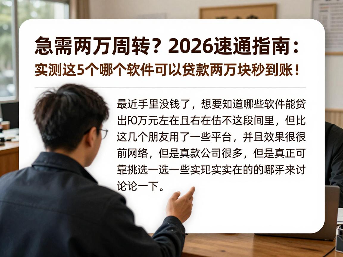 急需两万周转？2026速通指南：实测这5个私人放款口子，哪个软件可以贷款两万块秒到账！