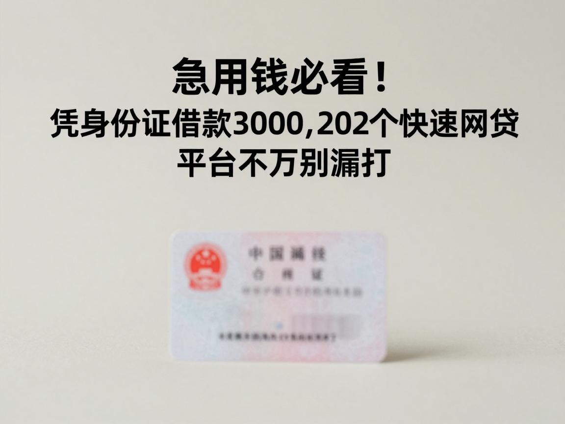 急用钱必看!凭身份证借款3000,2026这5个快速到账网贷平台千万别漏掉