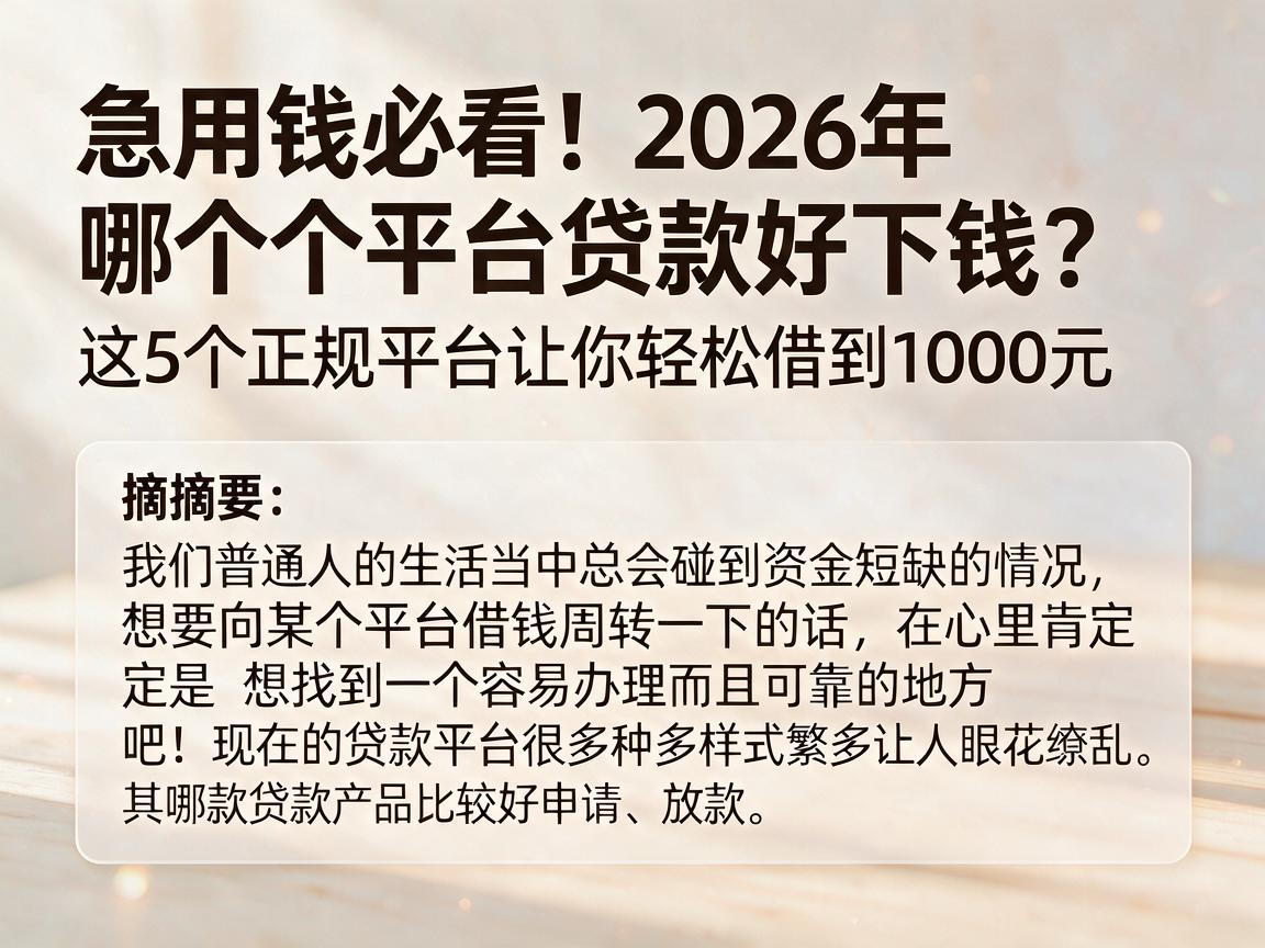 急用钱必看！2026年哪个平台贷款好下钱？这5个正规平台让你轻松借到1000元