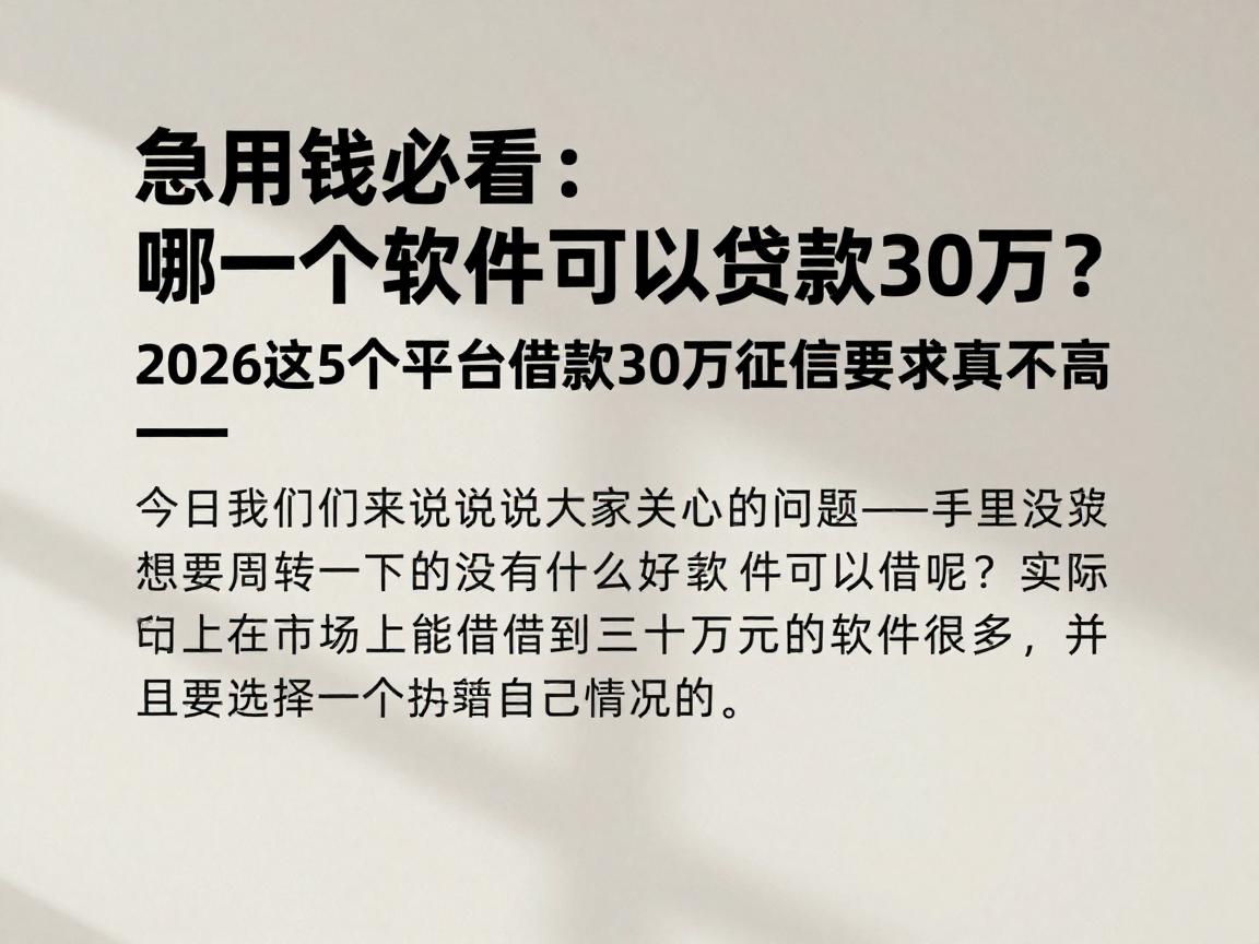 急用钱必看:哪一个软件可以贷款30万?2026这5个平台借款30万征信要求真不高