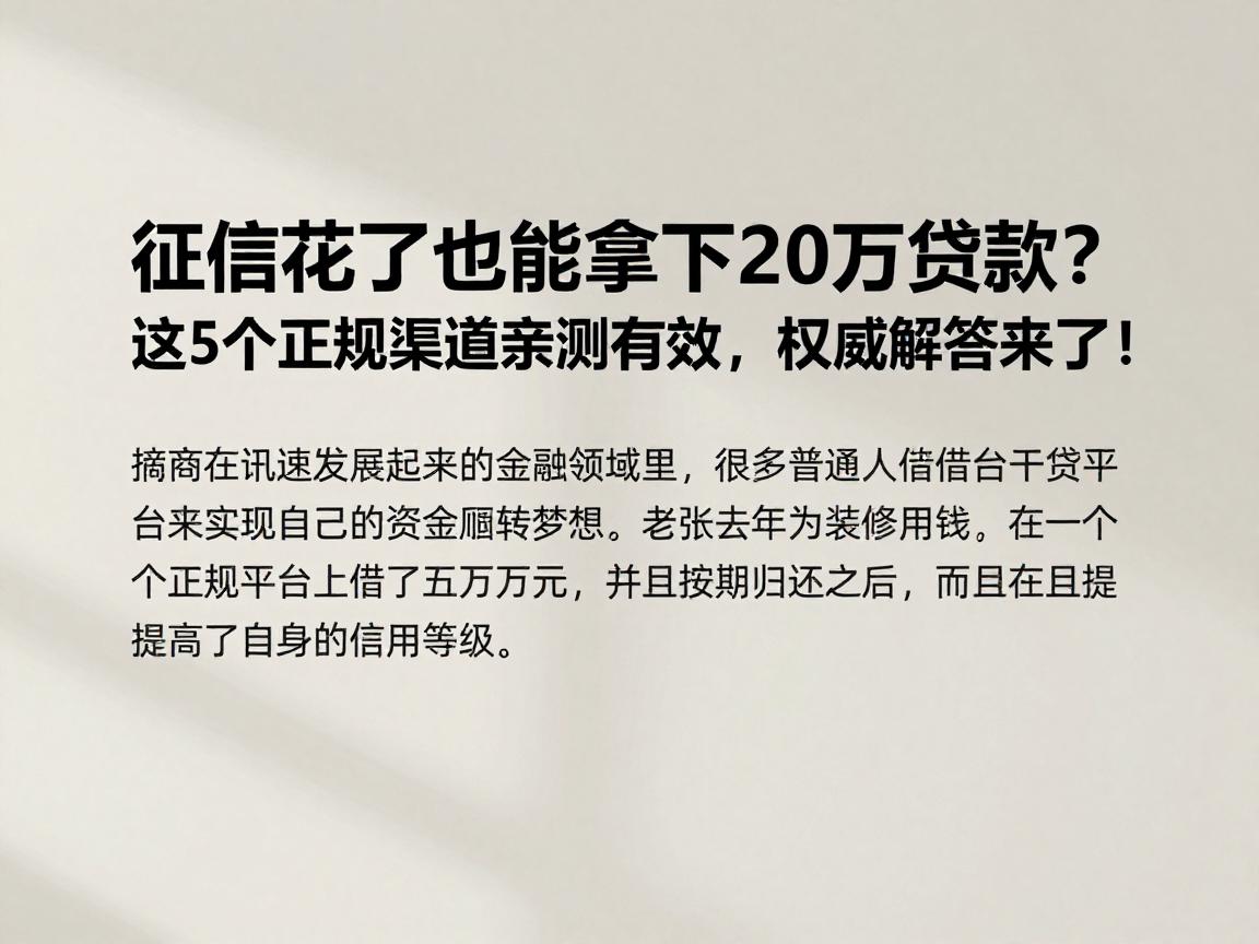 征信花了也能拿下20万贷款？这5个正规渠道亲测有效，权威解答来了！