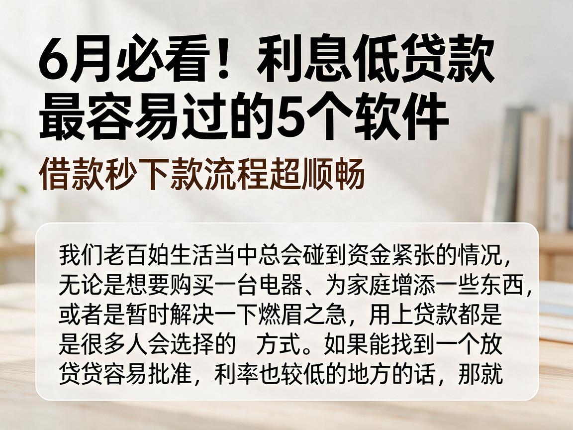 6月必看!利息低贷款最容易过的5个软件,借款秒下款流程超顺畅