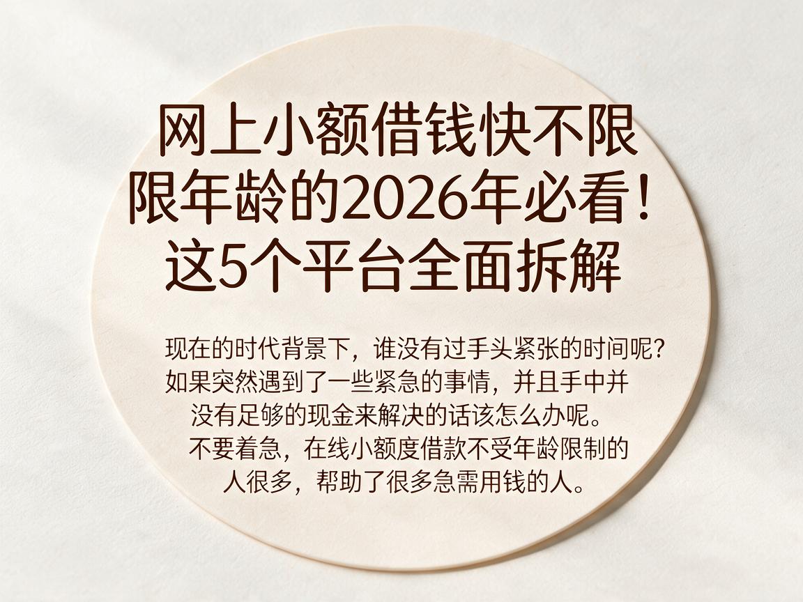 网上小额借钱快不限年龄的2026年必看！这5个平台全面拆解