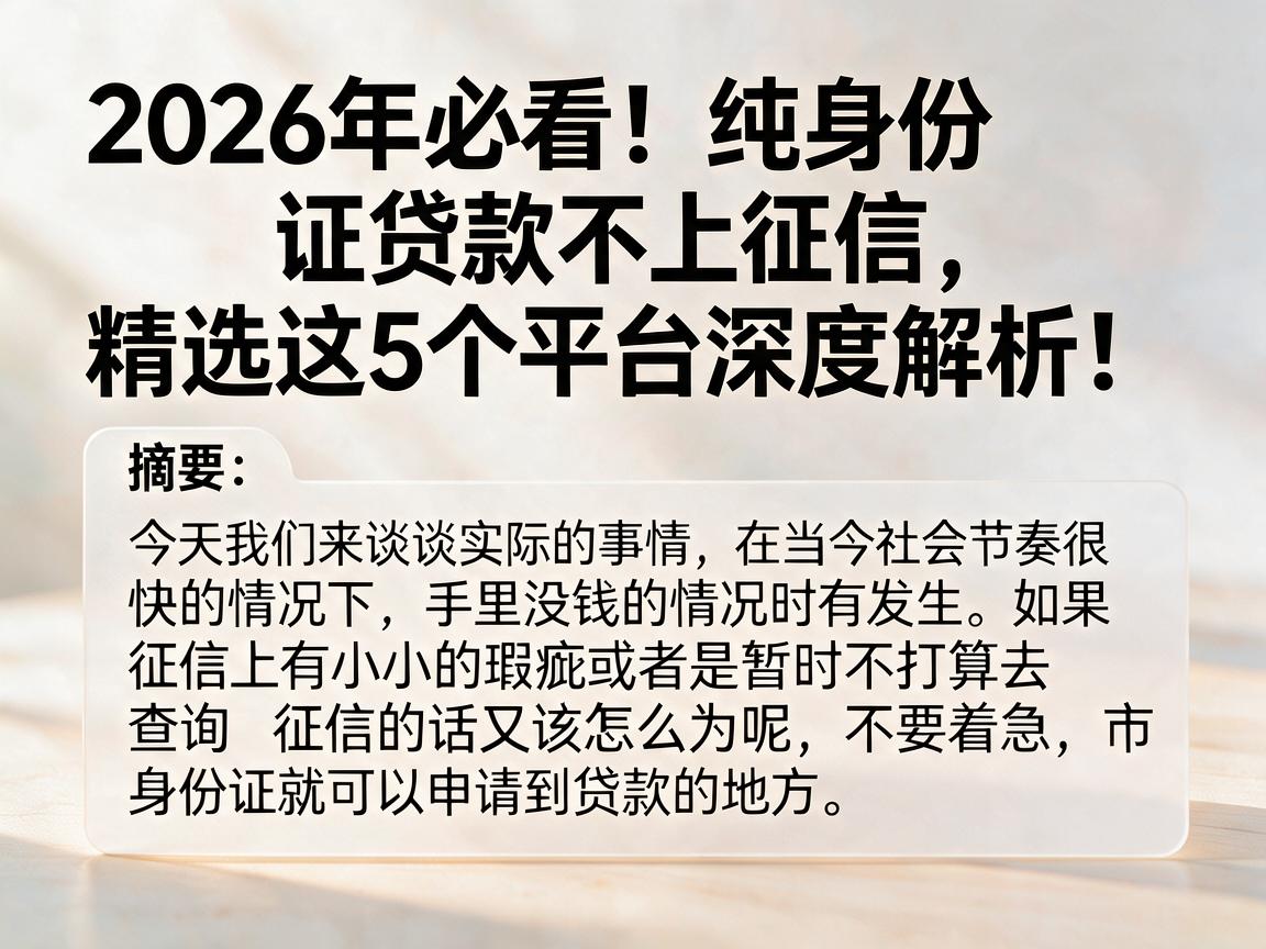 2026年必看！纯身份证贷款不上征信，精选这5个平台深度解析！