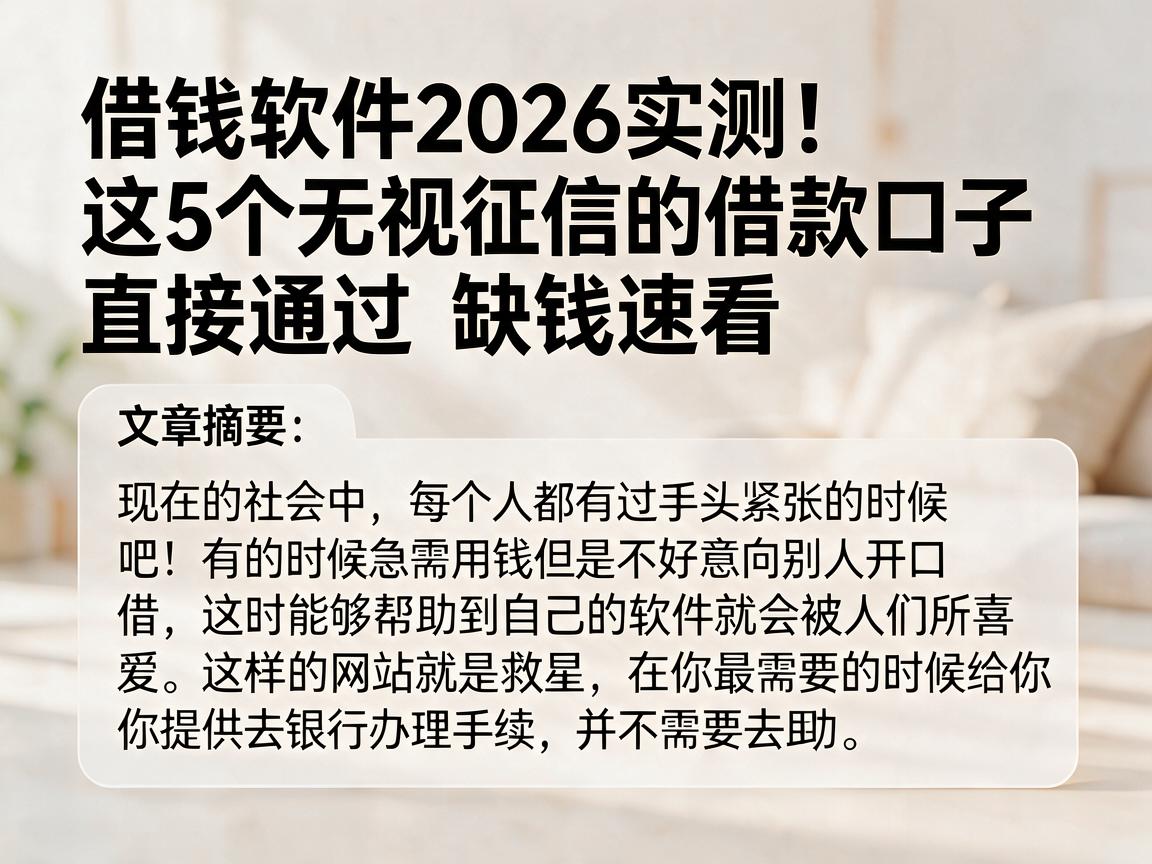 借钱软件2026实测!这5个无视征信的借款口子直接通过,缺钱速看