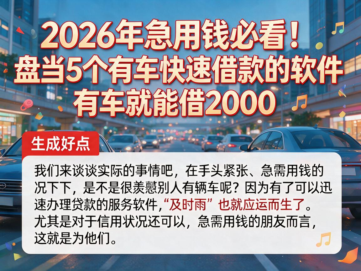 2026年急用钱必看！盘点5个有车快速借款的软件，有车就能借2000
