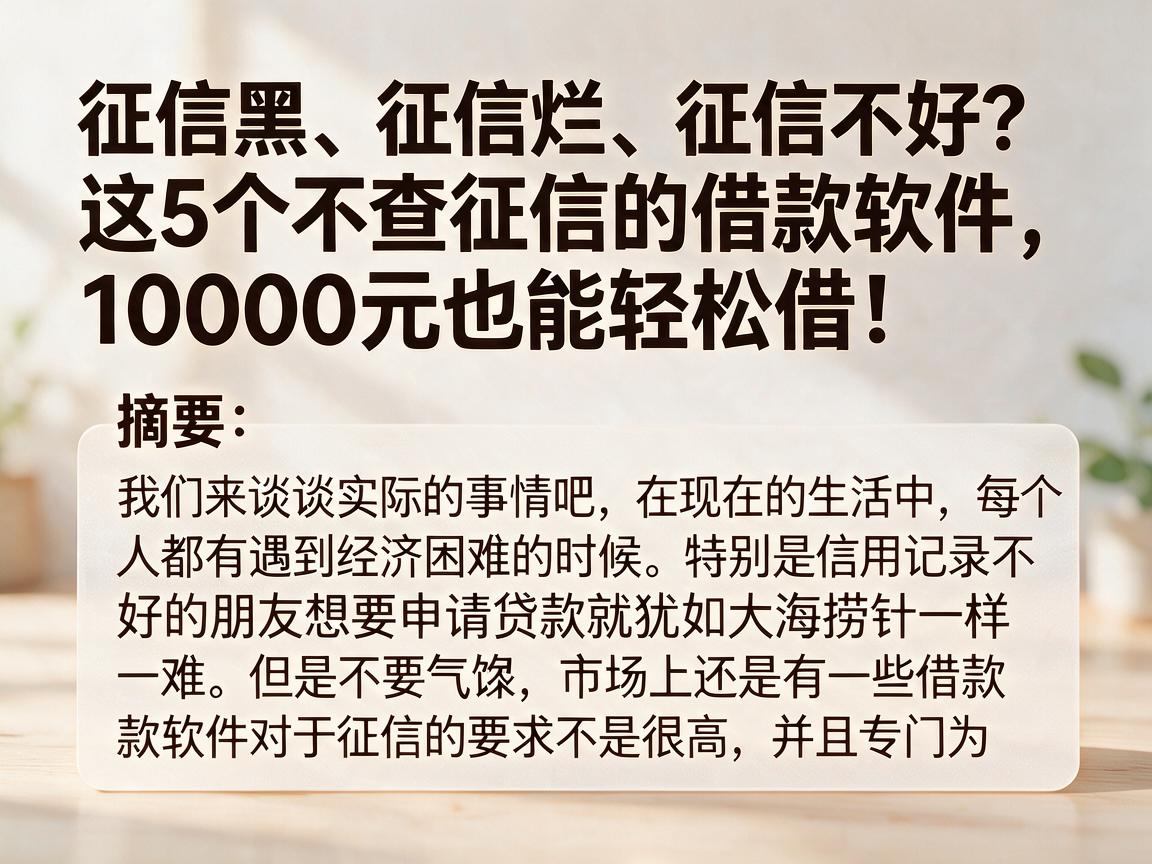 征信黑、征信烂、征信不好？这5个不查征信的借款软件，10000元也能轻松借！