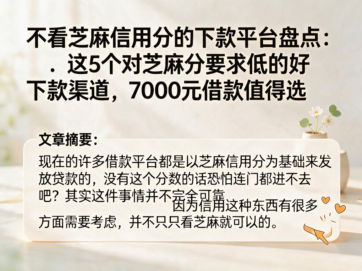 不看芝麻信用分的下款平台盘点：这5个对芝麻分要求低的好下款渠道，7000元借款值得选