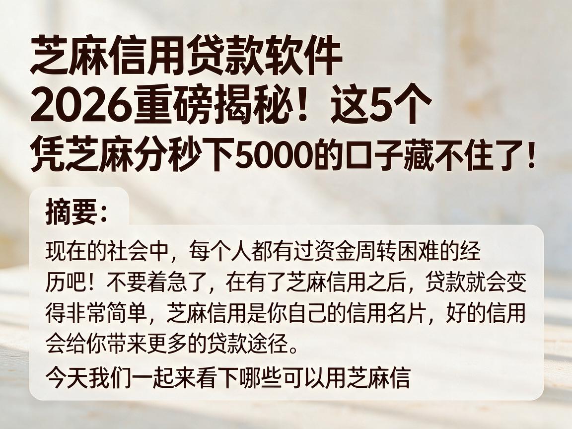 芝麻信用贷款软件2026重磅揭秘！这5个凭芝麻分秒下5000的口子藏不住了