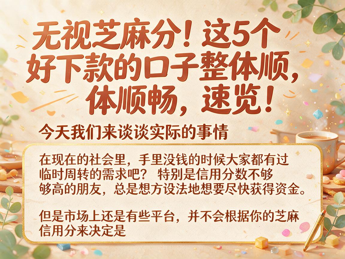 无视芝麻分！这5个好下款的口子整体顺畅，速览！