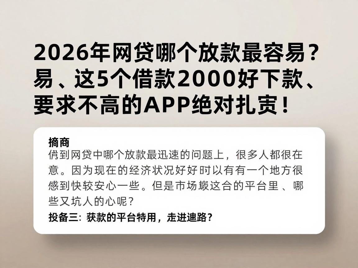 2026年网贷哪个放款最容易?这5个借款2000好下款、要求不高的APP绝对扎实!
