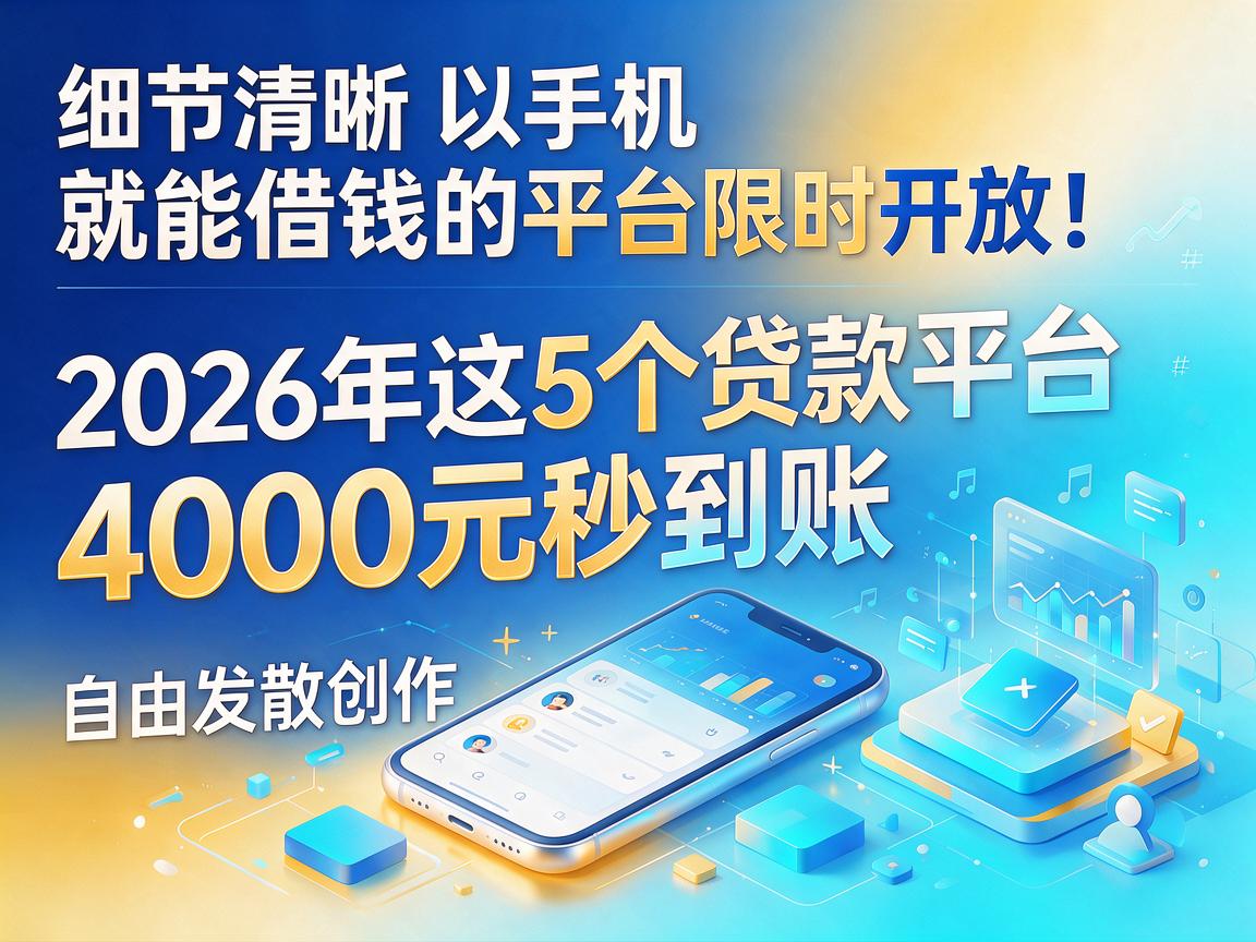 手机就能借钱的平台限时开放！2026年这5个贷款平台，4000元秒到账