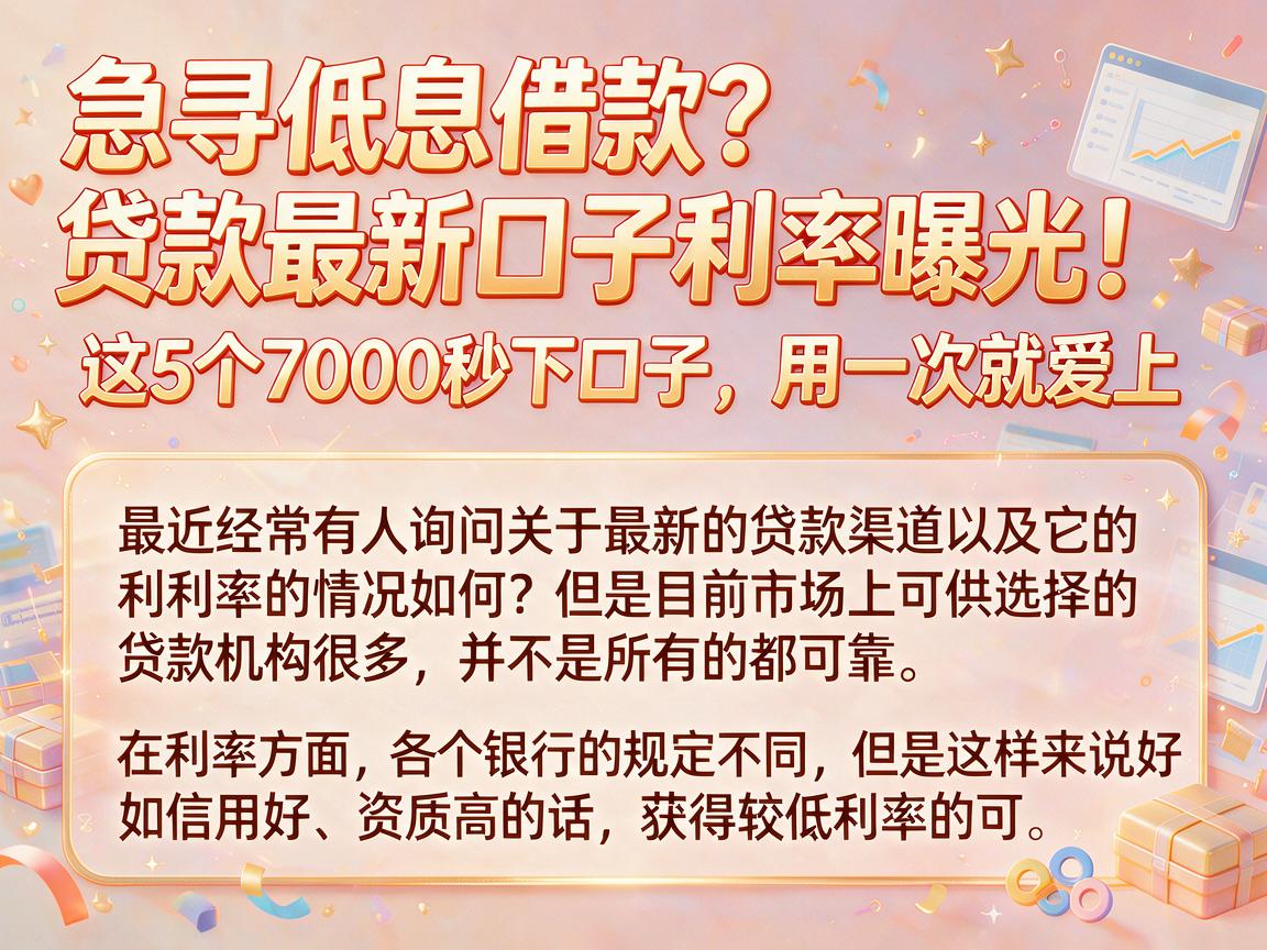 急寻低息借款?贷款最新口子利率曝光!这5个7000秒下口子,用一次就爱上