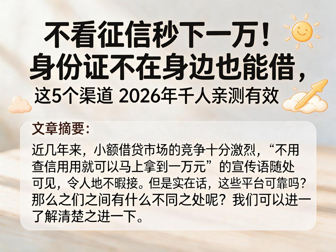 不看征信秒下一万！身份证不在身边也能借，这5个渠道2026年千人亲测有效