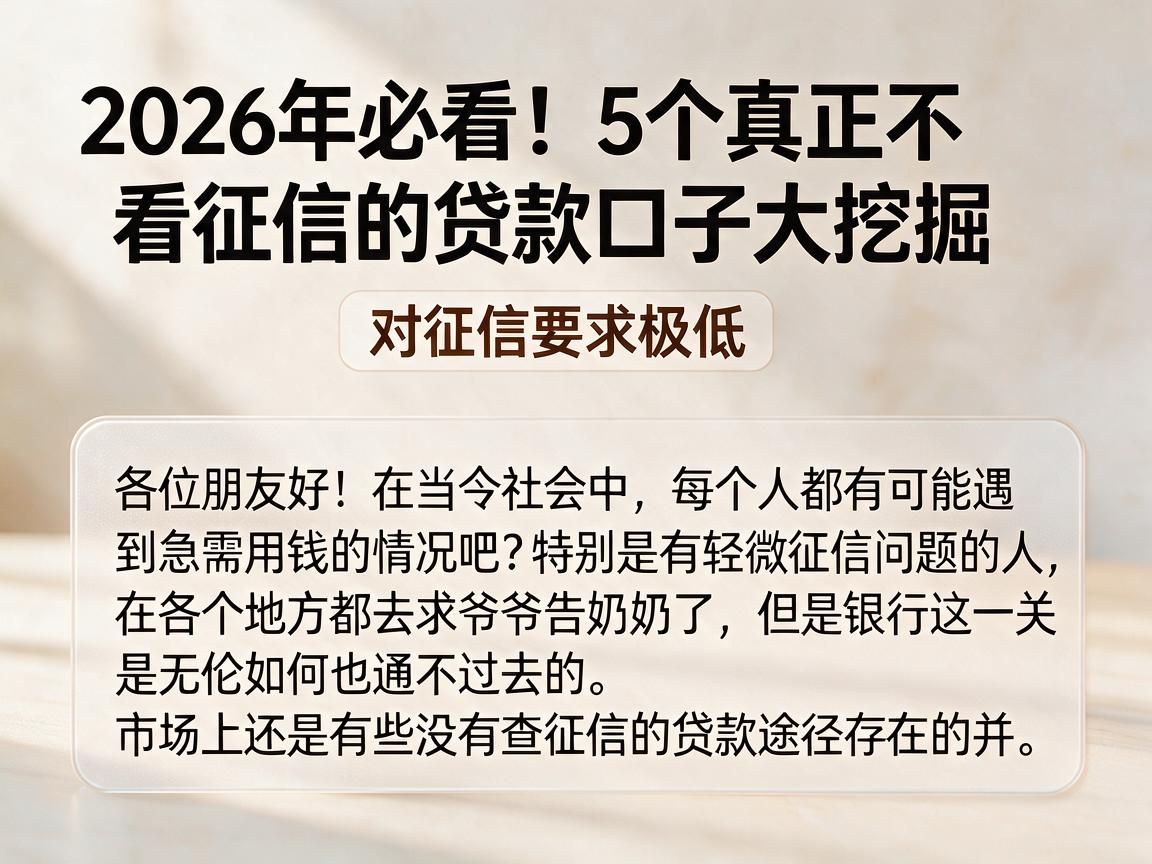 2026年必看！5个真正不看征信的贷款口子大挖掘，对征信要求极低