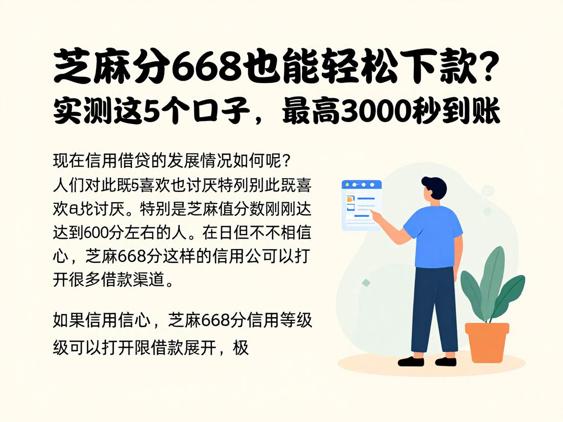 芝麻分668也能轻松下款?实测这5个口子,最高3000秒到账!
