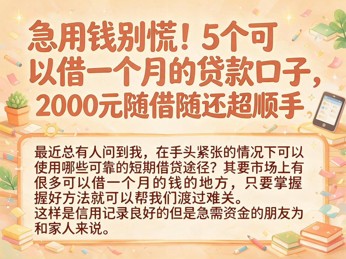 急用钱别慌！5个可以借一个月的贷款口子，2000元随借随还超顺手