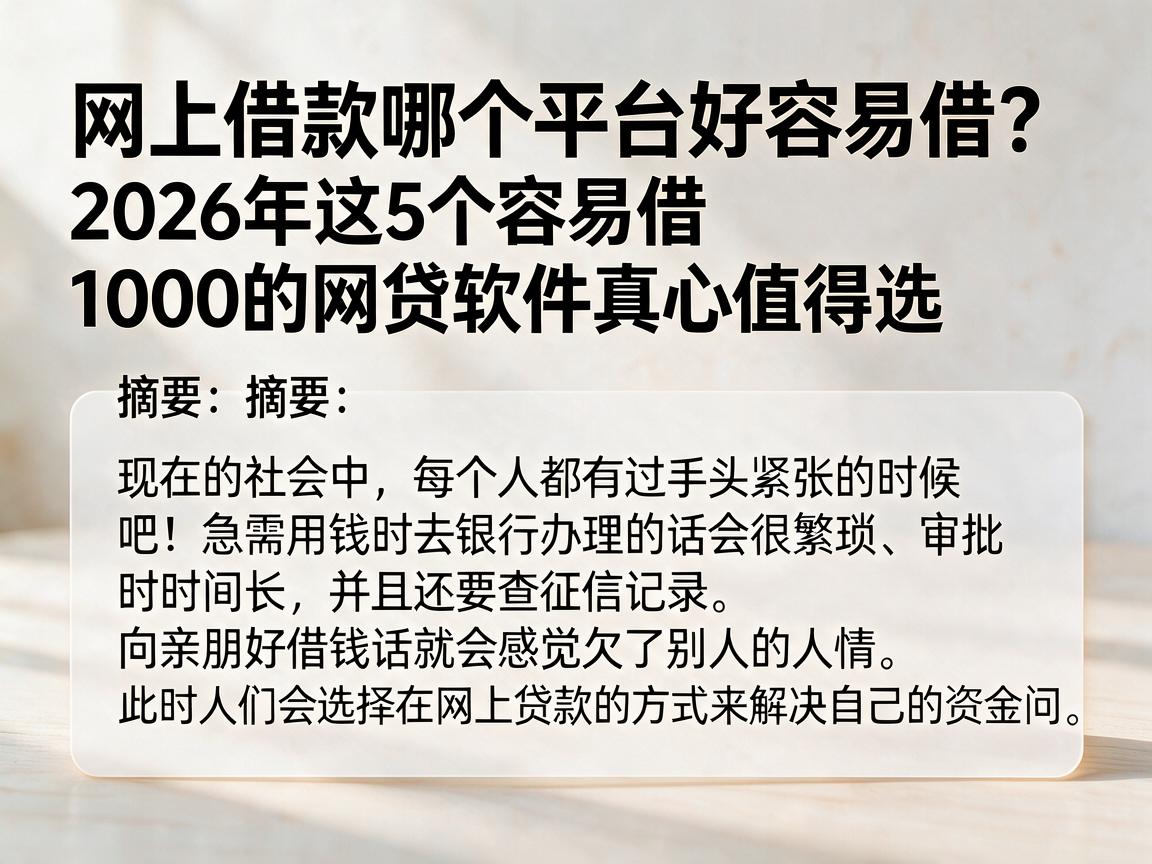 网上借款哪个平台好容易借？2026年这5个容易借1000的网贷软件真心值得选