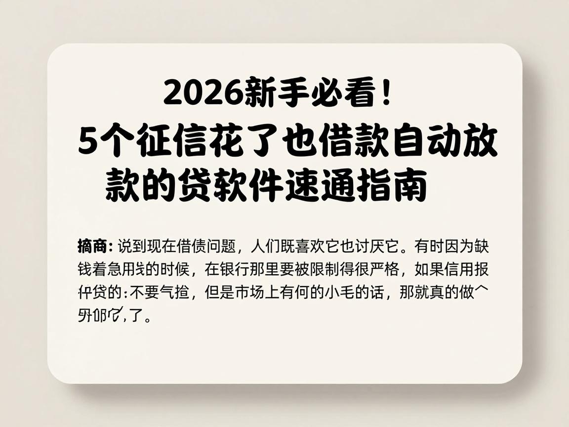 2026新手必看!5个征信花了也能借款自动放款的网贷软件速通指南