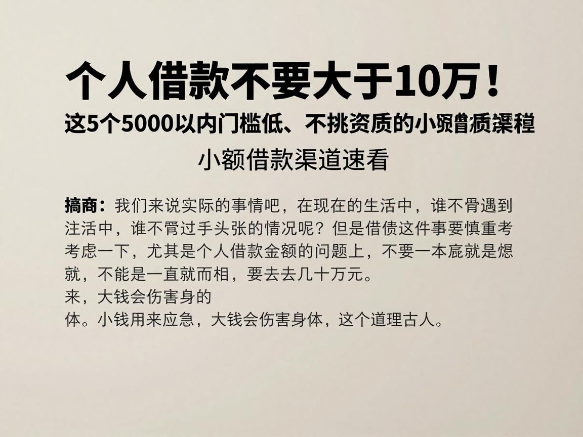 个人借款不要大于10万!这5个5000以内门槛低、不挑资质的小额借款渠道速看