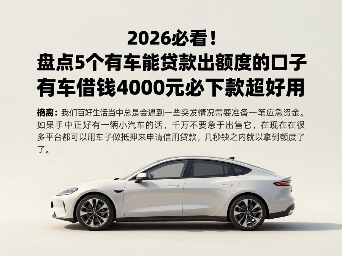 2026必看！盘点5个有车能贷款出额度的口子，有车借钱4000元必下款超好用