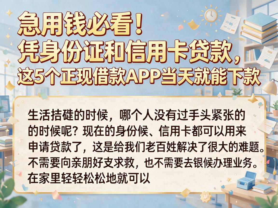 急用钱必看！凭身份证和信用卡贷款，这5个正规借款APP当天就能下款