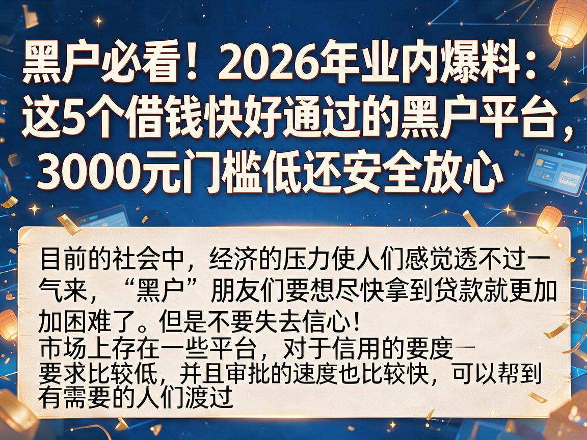 黑户必看！2026年业内爆料：这5个借钱快好通过的黑户平台，3000元门槛低还安全放心