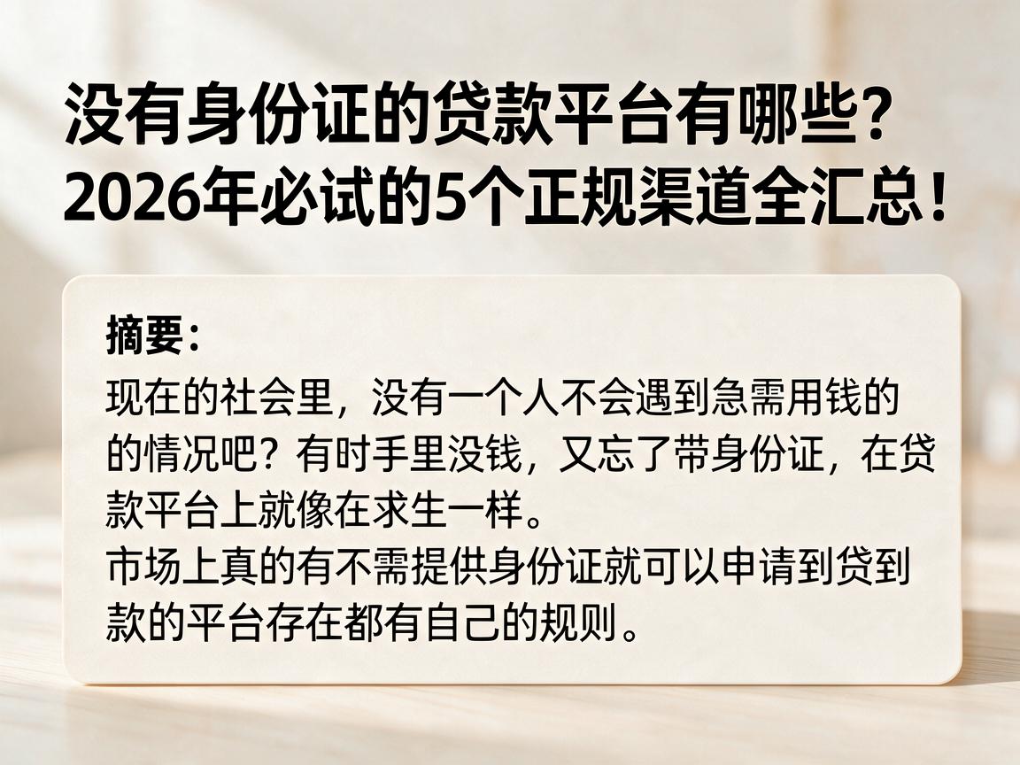 没有身份证的贷款平台有哪些？2026年必试的5个正规渠道全汇总！