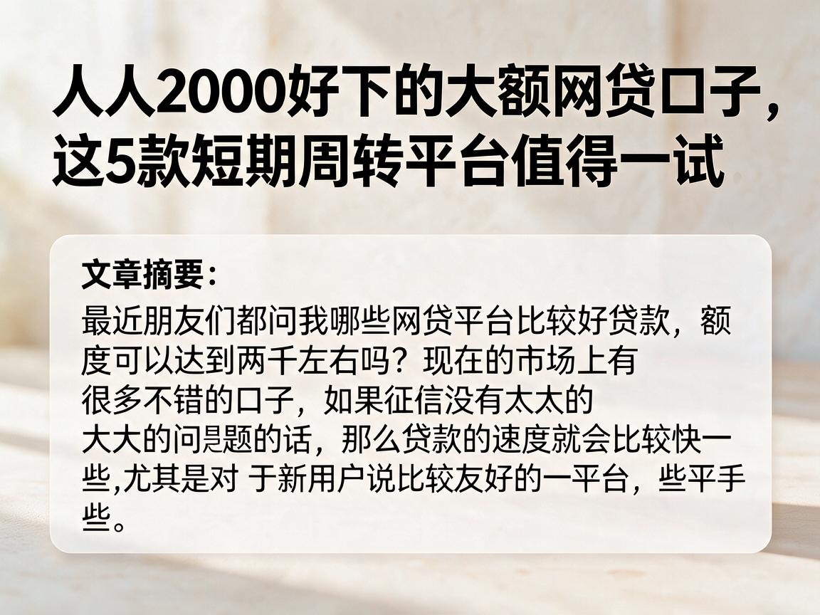 人人2000好下的大额网贷口子，这5款短期周转平台值得一试