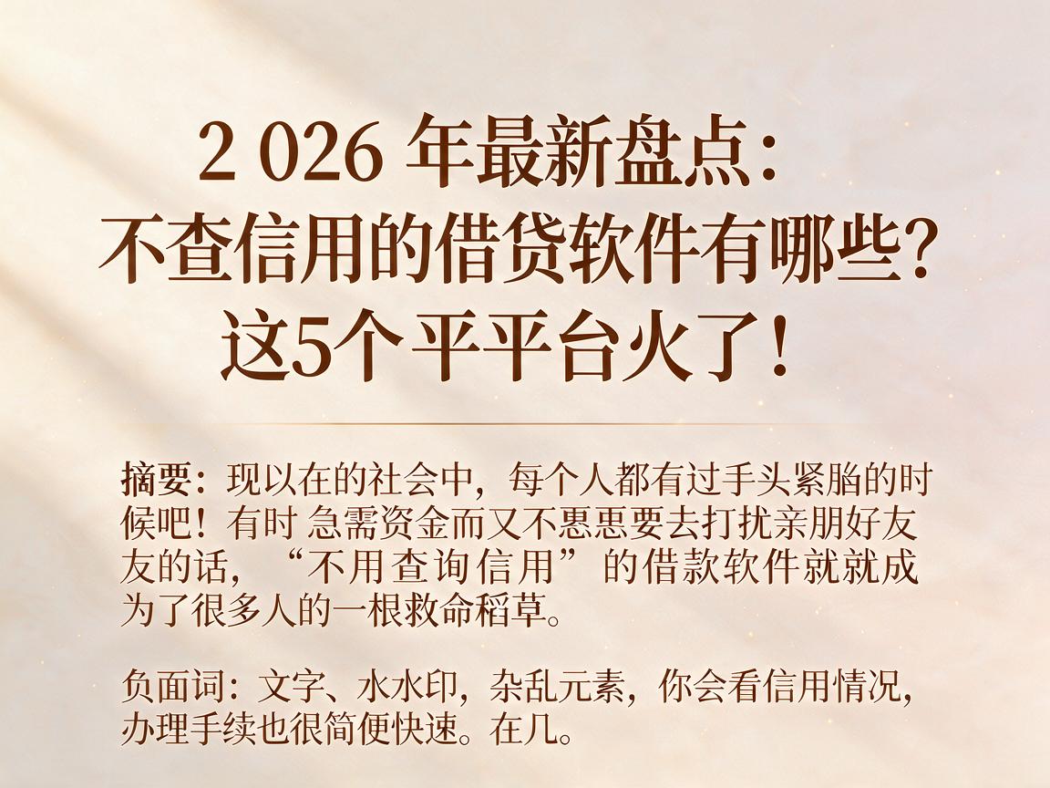 2026年最新盘点：不查信用的借贷软件有哪些？这5个平台火了！