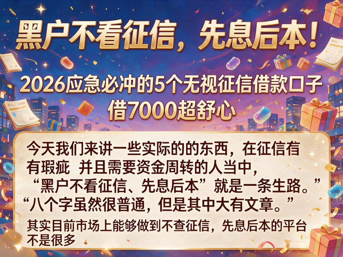 黑户不看征信，先息后本！2026应急必冲的5个无视征信借款口子，借7000超舒心
