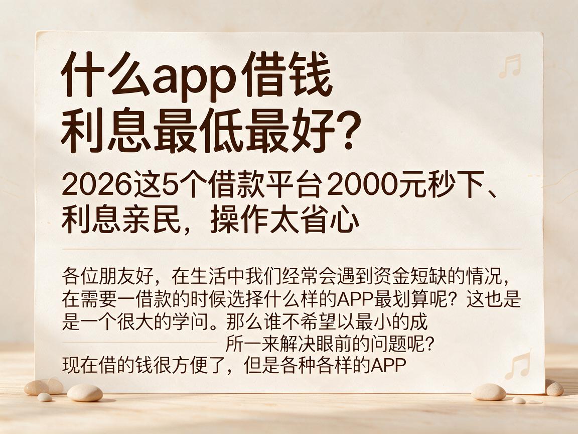 什么app借钱利息最低最好？2026这5个借款平台2000元秒下、利息亲民，操作太省心