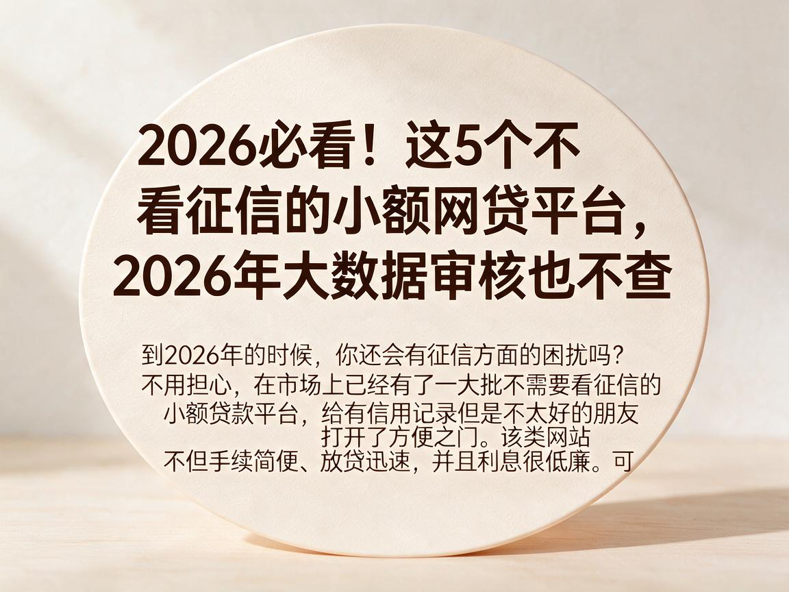 2026必看!这5个不看征信的小额网贷平台,2026年大数据审核也不查