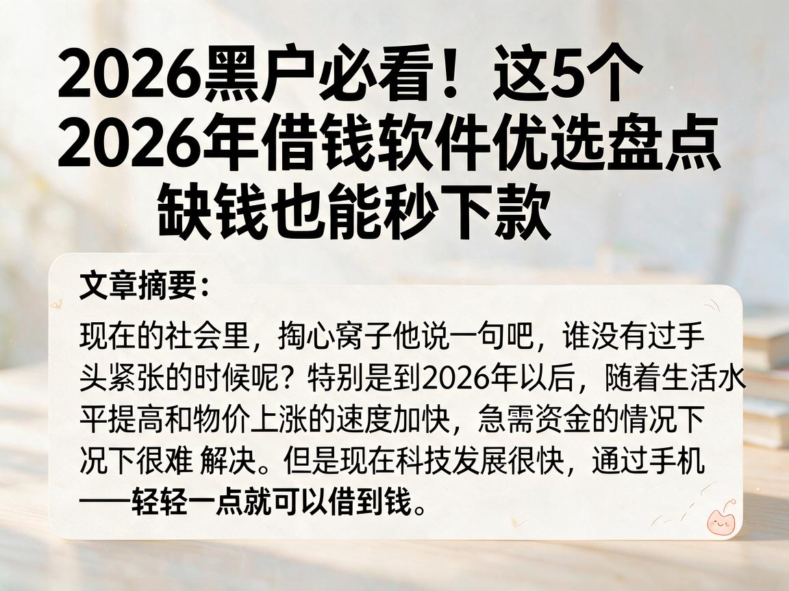 2026黑户必看！这5个2026年借钱软件优选盘点，缺钱也能秒下款