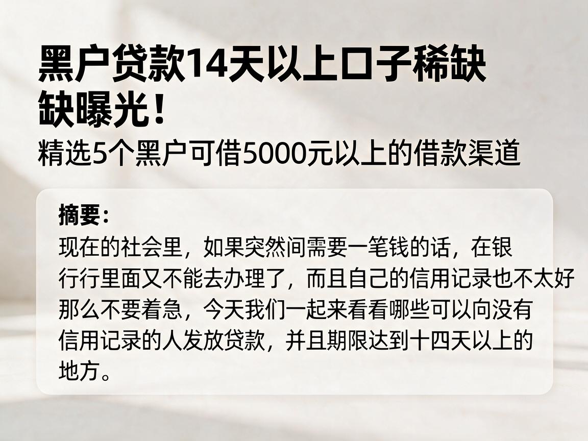 黑户贷款14天以上口子稀缺曝光！精选5个黑户可借5000元以上的借款渠道