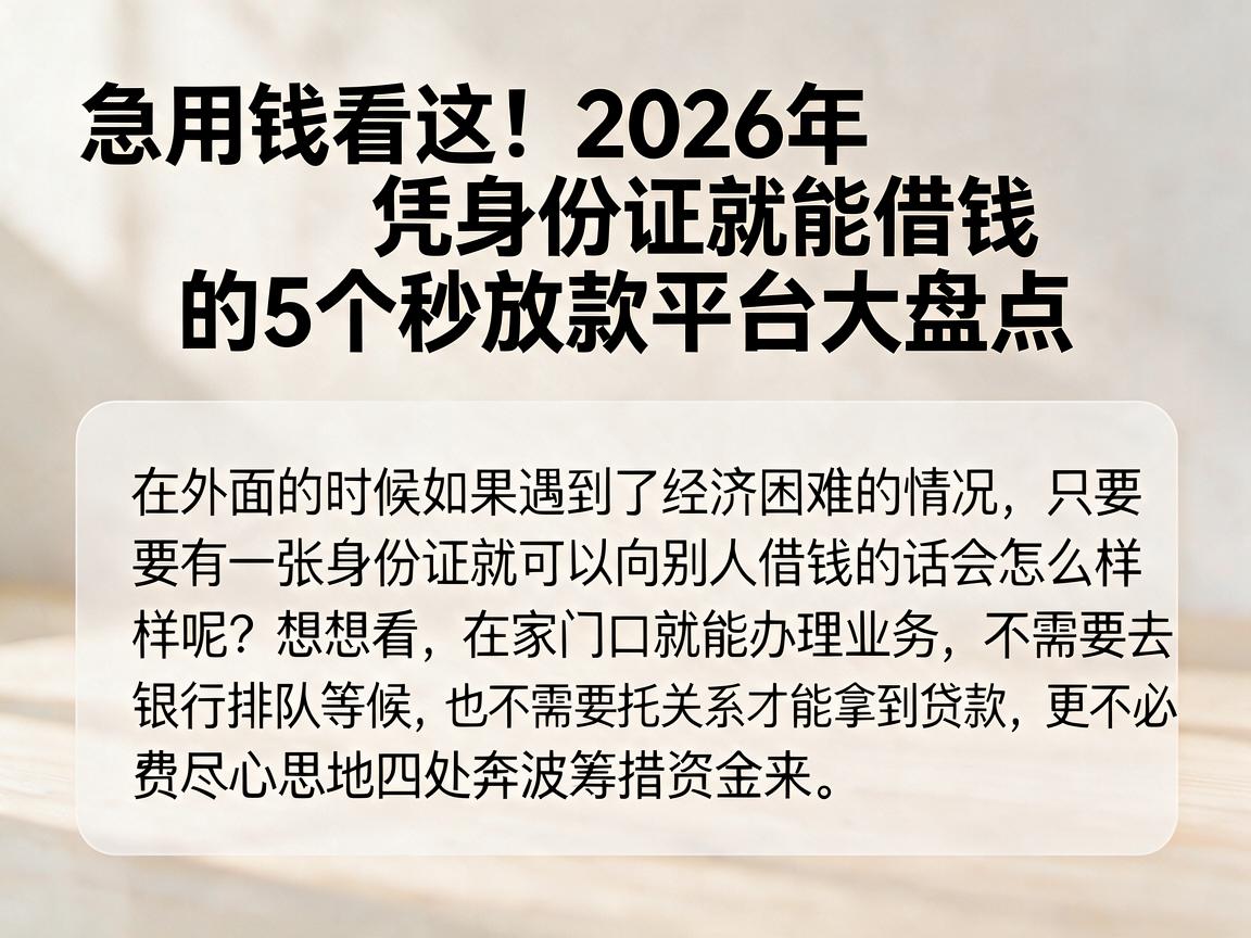 急用钱看这！2026年凭身份证就能借钱的5个秒放款平台大盘点