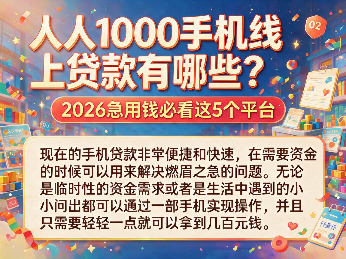 人人1000手机线上贷款有哪些？2026急用钱必看这5个平台