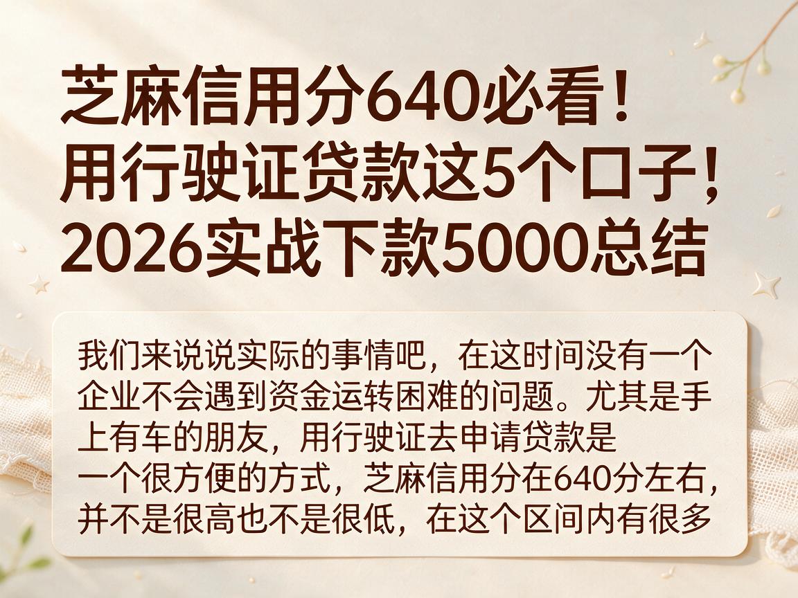 芝麻信用分640必看！用行驶证贷款这5个口子，2026实战下款5000总结